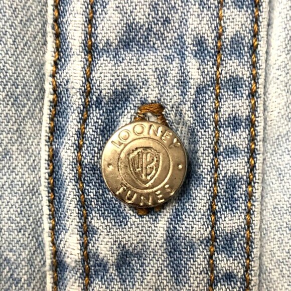 VTG Warner Bro Wylie E Coyote Denim Shirt Men's L Metal Button Front Y2K - Picture 5 of 7
